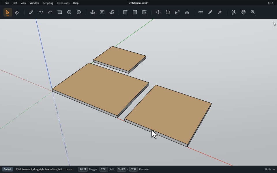 Three floor faces are selected and Total Face Area from the right-click menu shows 26.000 m² in 3 faces.