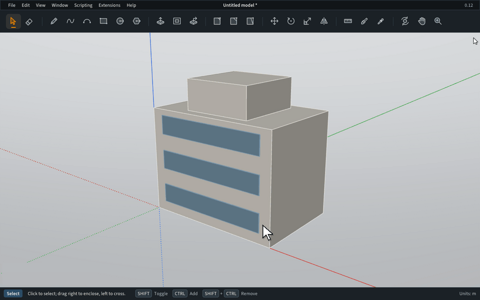 The Levels panel adds a ground floor and three levels 3 m apart, then Front Elevation shows them as dashed lines across the building.