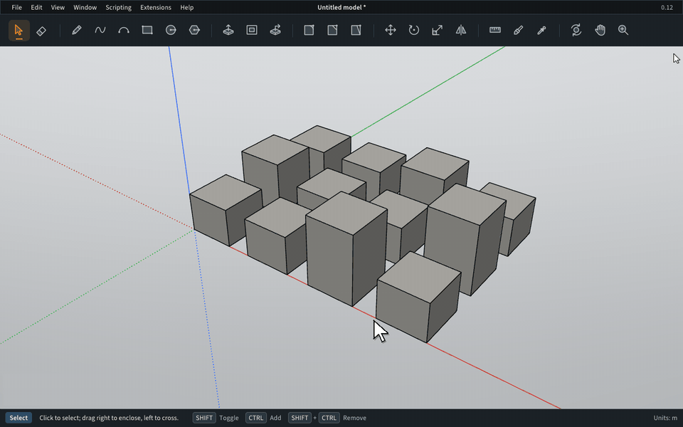 One block's top face is selected and Select Coplanar Faces adds the tops of the other blocks at the same height.